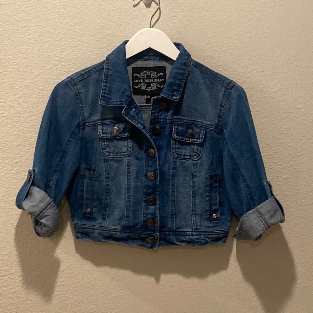 Denim Jacket cropped Elbow sleeve Small